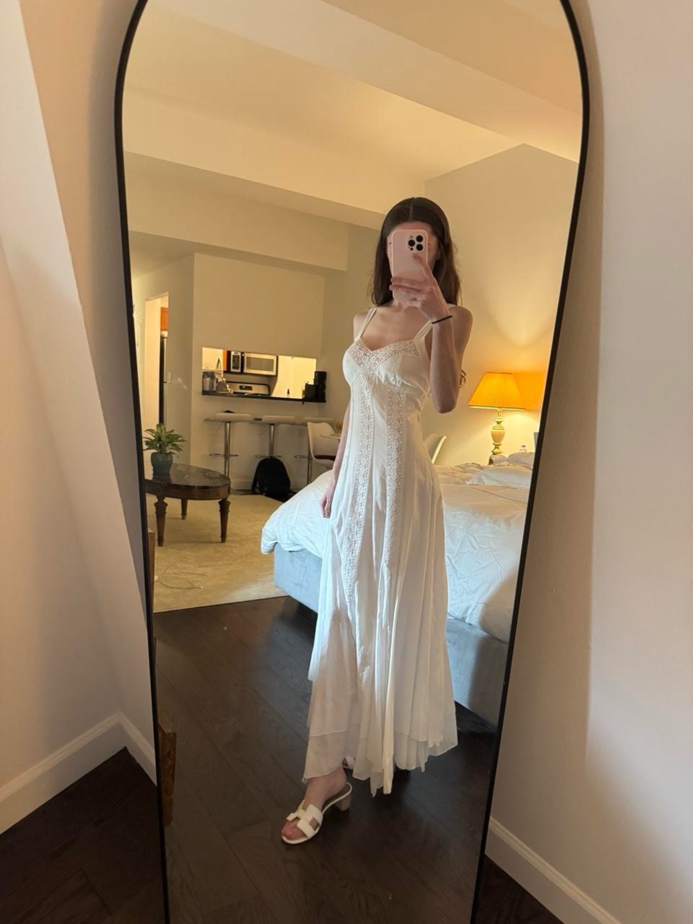 Charo Ruiz White Maxi Slip Dress with Lace Insets